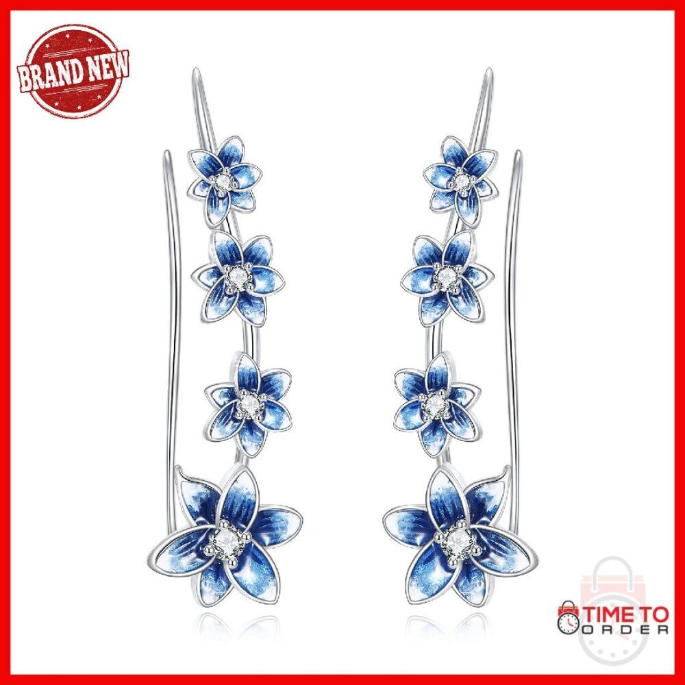 Sterling Silver Orchid Ear Cuffs with Enamel & CZ Stones